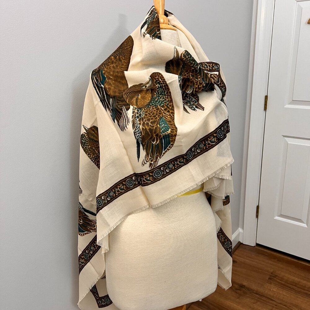 NEW Art of the Scarf Water Fowl Duck Square Fringed Ivory 46" Made in Italy - Picture 12 of 12